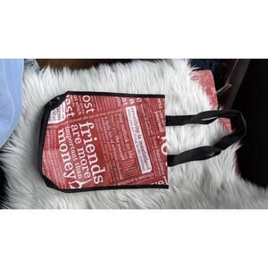 Red and White Lululemon Tote Bag with Black Handles